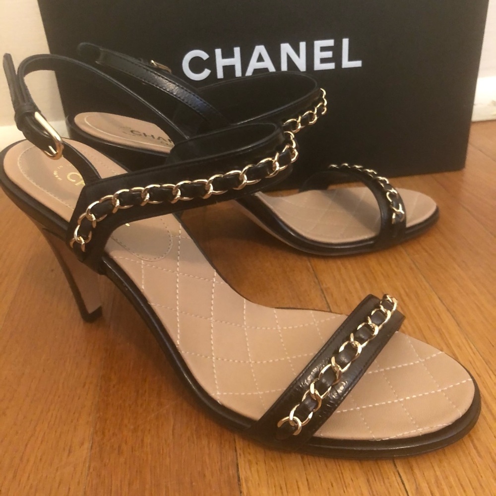 CHANEL chained sandals heels size 38